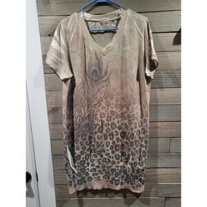 Vintage 1990s Fashion Magazine Short Sleeves Leopard Print Tunic Medium/Large